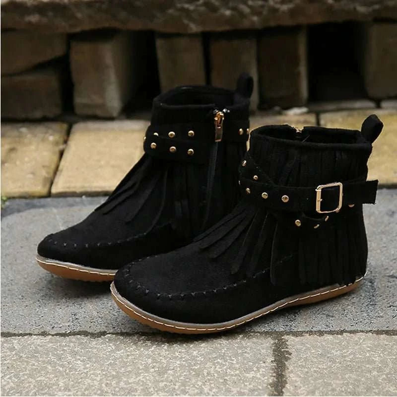 2026 New Vintage Women Boots Suede Ankle Boots Fringe Women Shoes Winter Boots Women Side Zipper Casual Shoes Ladies Snow Boot - Celina Studio