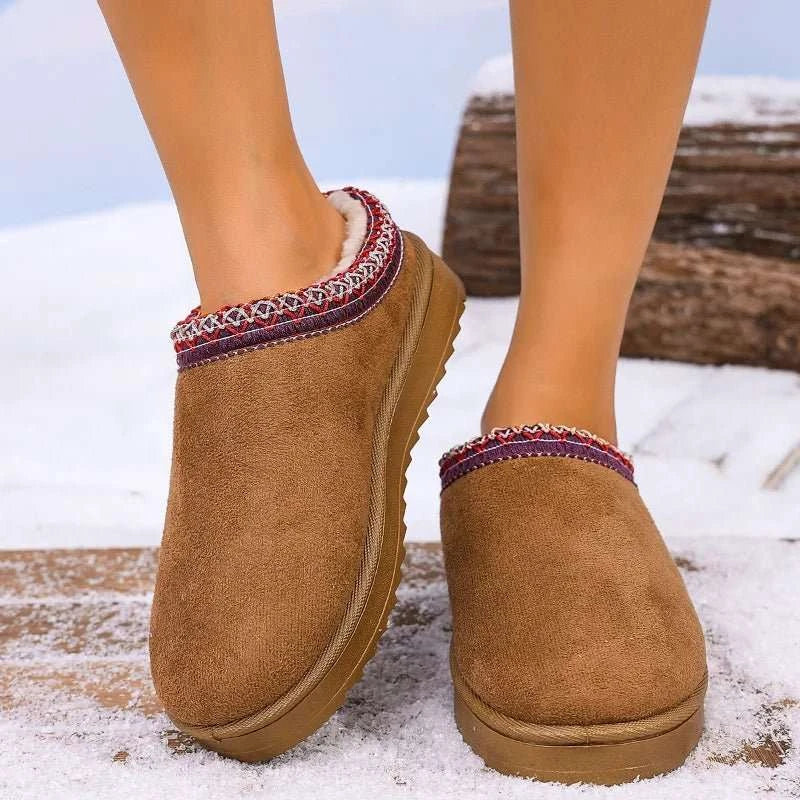 2026 Winter Women Snow Boots Cashmere Warm Thick Soles Without Heel-covered Hair Half Slipper Cotton Shoes Cashmere Warm Boots - Celina Studio