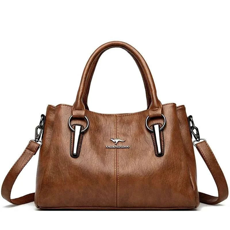 Genuine Leather 3-Layer Crossbody Shoulder Bag - Celina Studio
