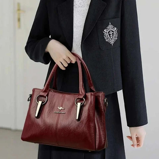 Genuine Leather 3-Layer Crossbody Shoulder Bag - Celina Studio