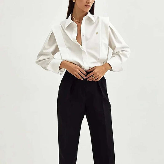 Logo Embroidered Long Sleeve Office Blouse - Celina Studio
