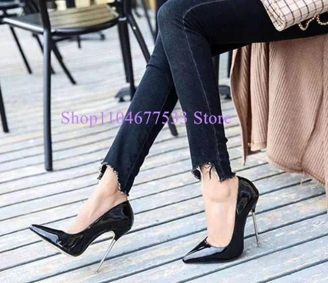 Pointed Toe Stiletto Patent Leather Pumps - Celina Studio