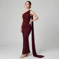 Backless One-Shoulder Ruched Maxi Dress