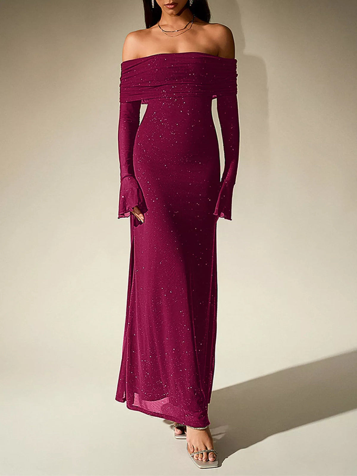 Glitter Off-Shoulder Maxi Dress – Additional Product Image 15 | Celina Studio