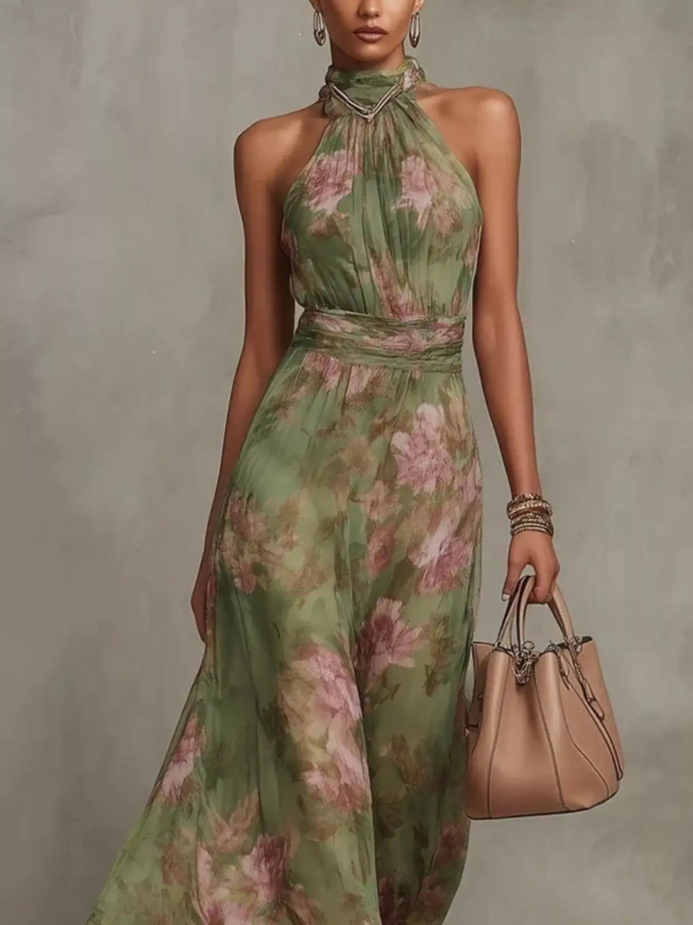 Floral Print Sleeveless Maxi Dress – Back View