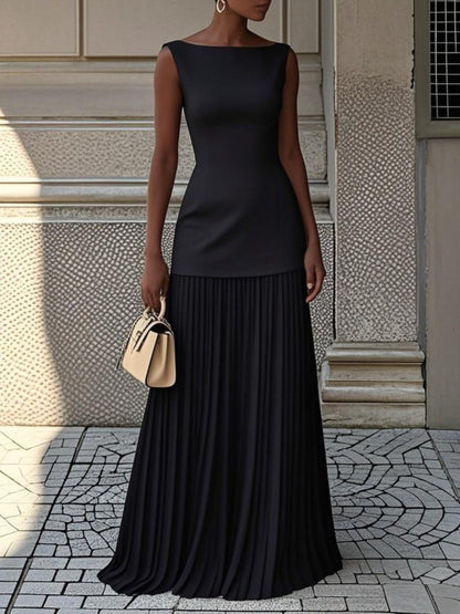 White Sleeveless Pleated Maxi Dress – Pleated Fabric Detail | Celina Studio