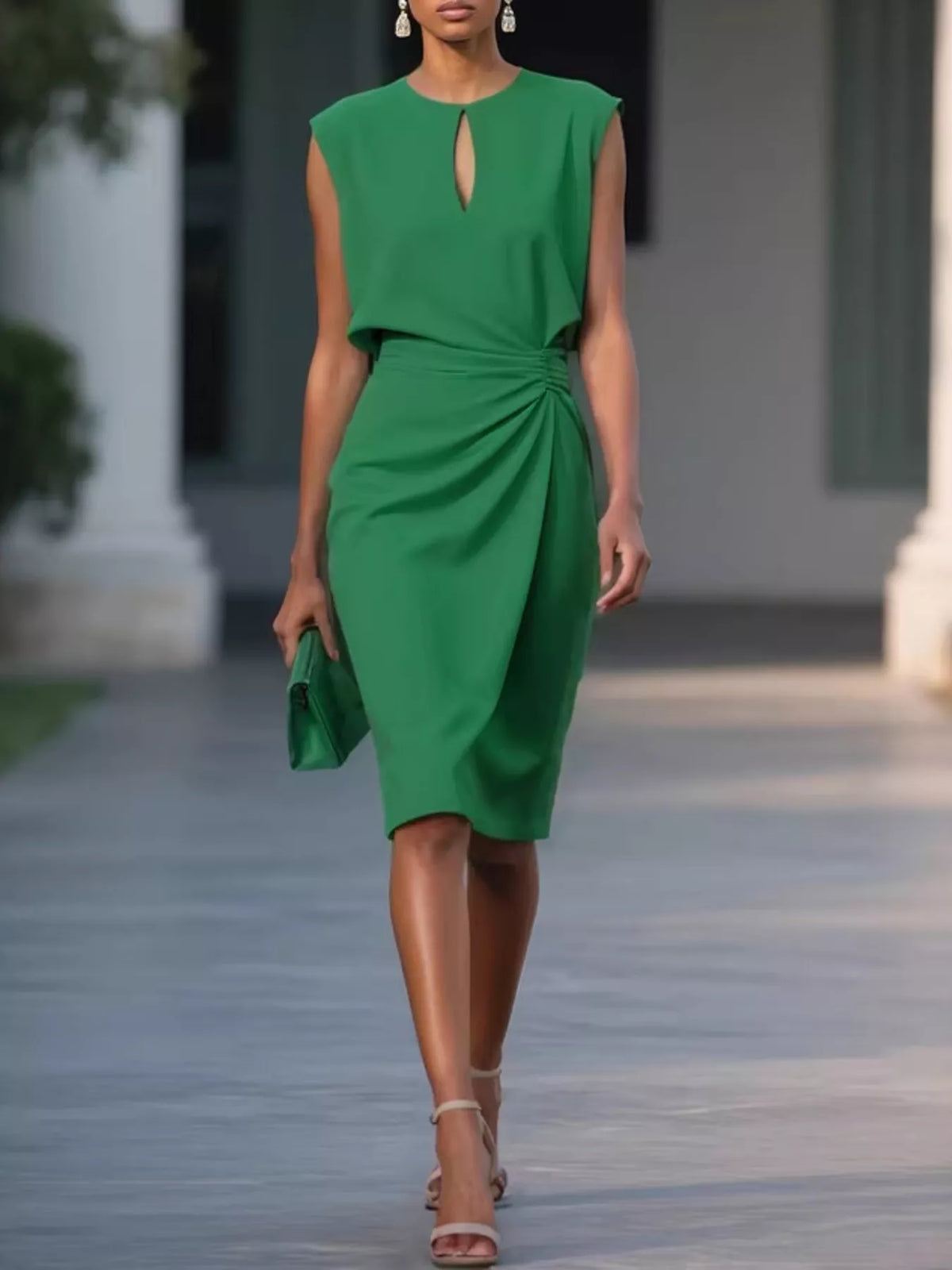 Pastel Blue Ruched-Waist Sleeveless Dress – Occasion Styling