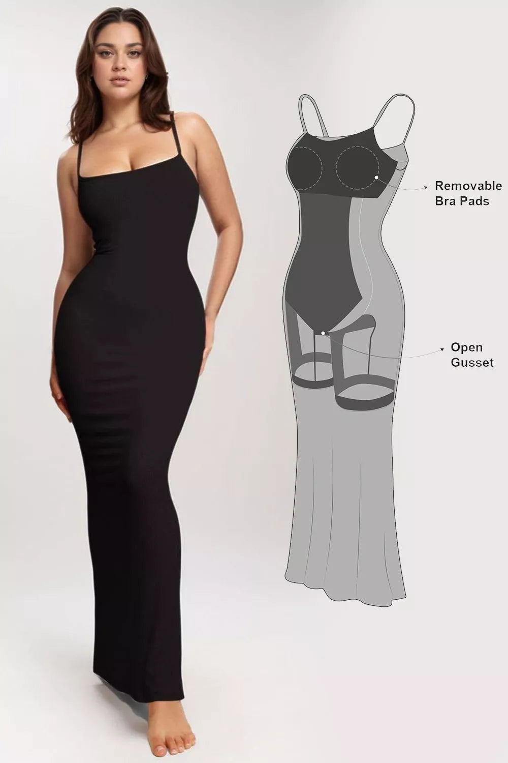 Built-In Shapewear Sleeveless Maxi Dress – Front View | Celina Studio