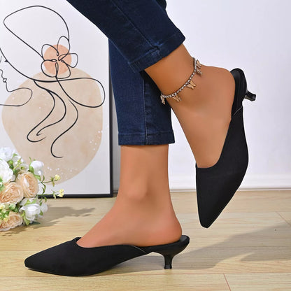 Point-Toe Kitten-Heel Pumps – Side View | Celina Studio
