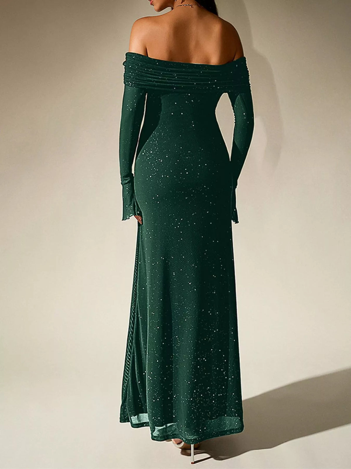 Glitter Off-Shoulder Maxi Dress – Lifestyle Shot