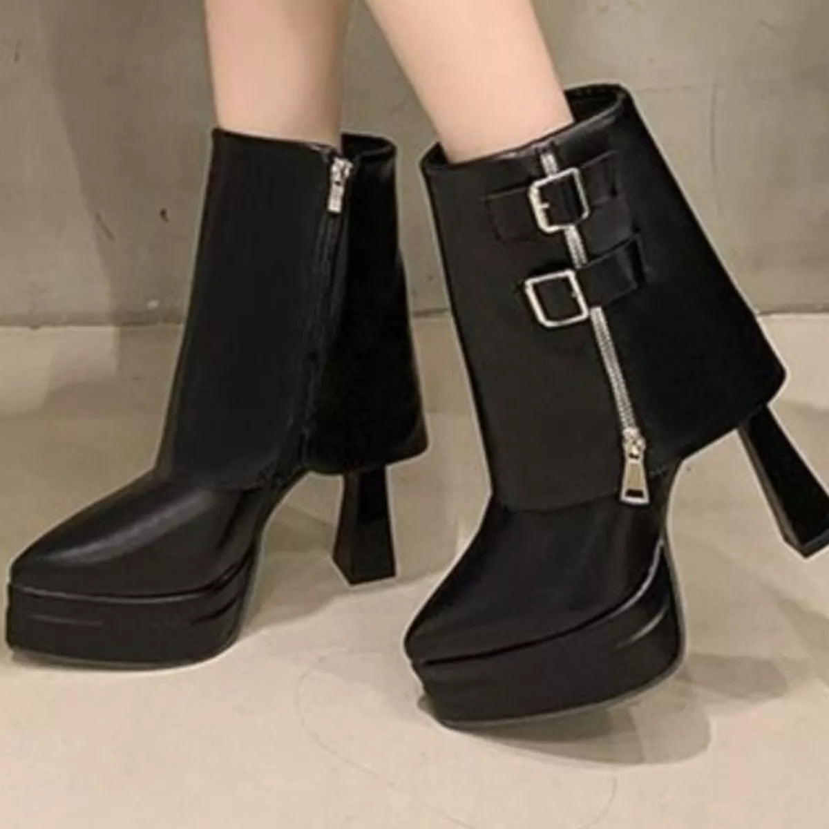 White Point-Toe High-Heel Boots – High Heel Detail | Celina Studio