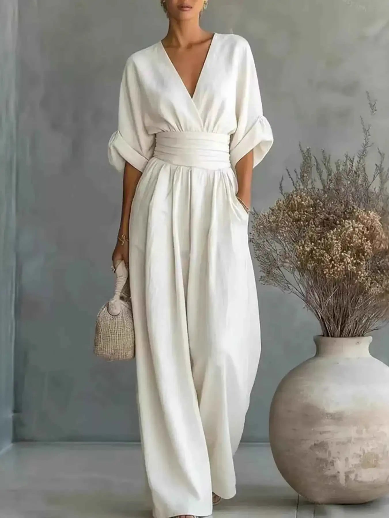 Half Sleeve Wide-Leg Jumpsuit