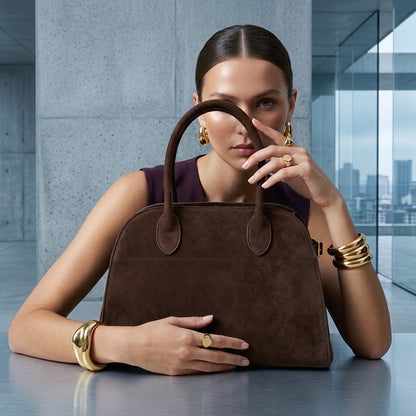 Suede Leather Large Handbag – Side View | Celina Studio