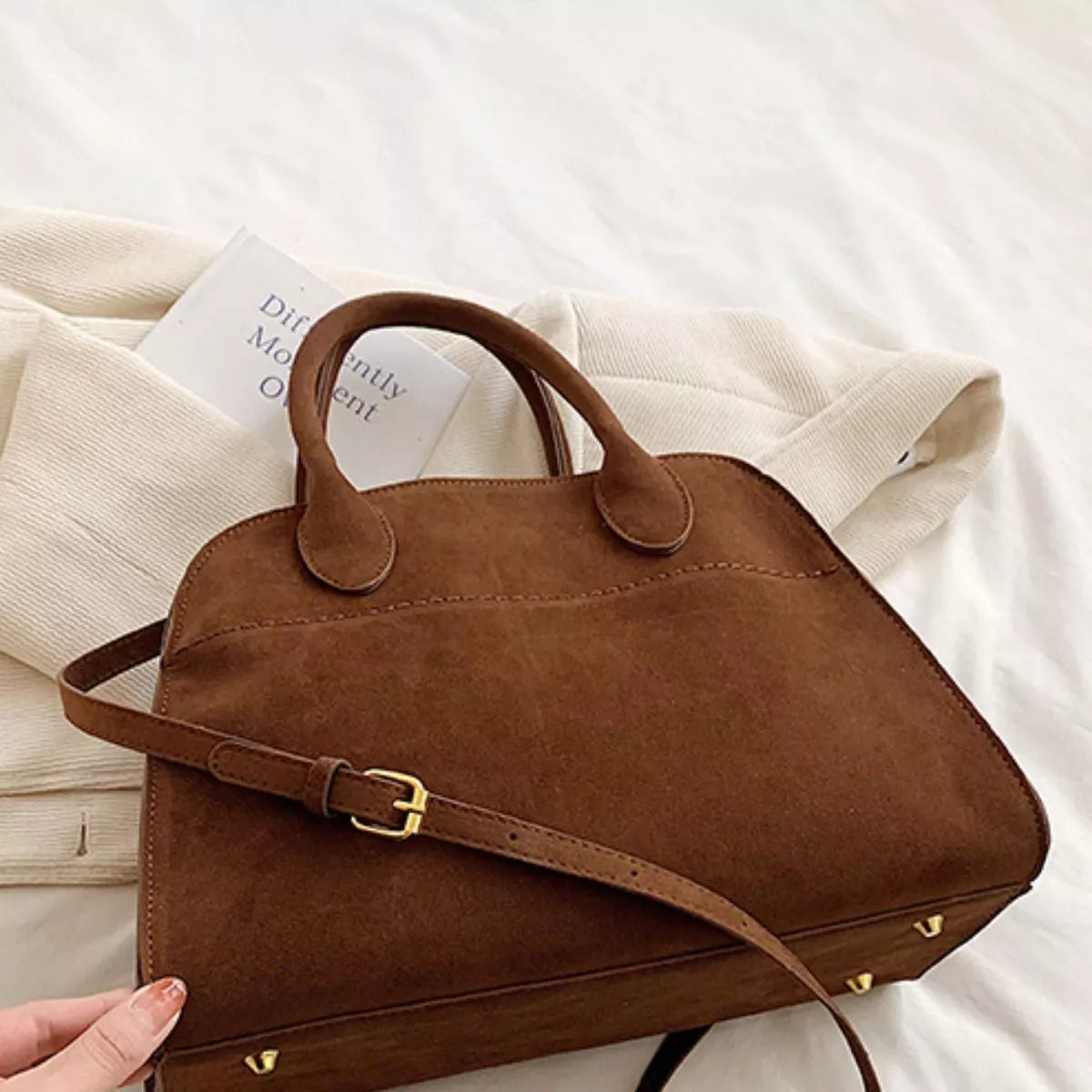 Suede Leather Large Handbag – Product Image | Celina Studio