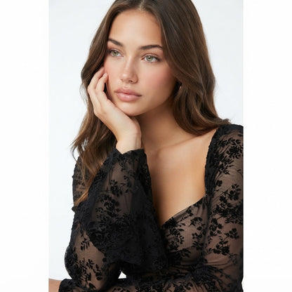 Lace Flare Sleeve Mini Dress – Lace Detail Close-Up