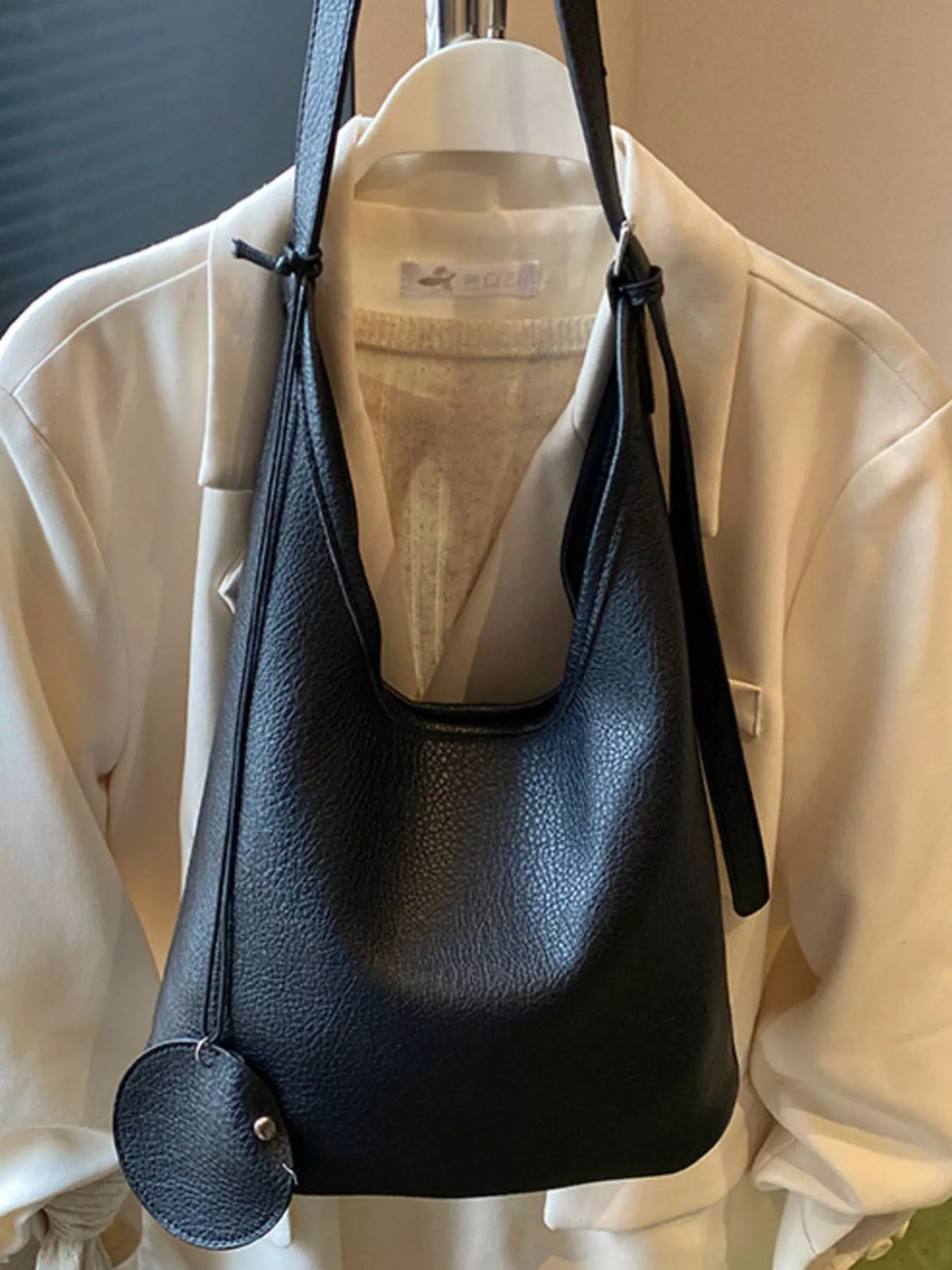 Structured Solid-Color PU Leather Handbag – Front View | Celina Studio