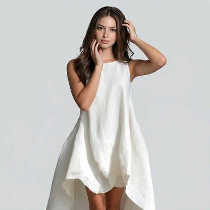 High-Low Sleeveless Dress with Round Neckline