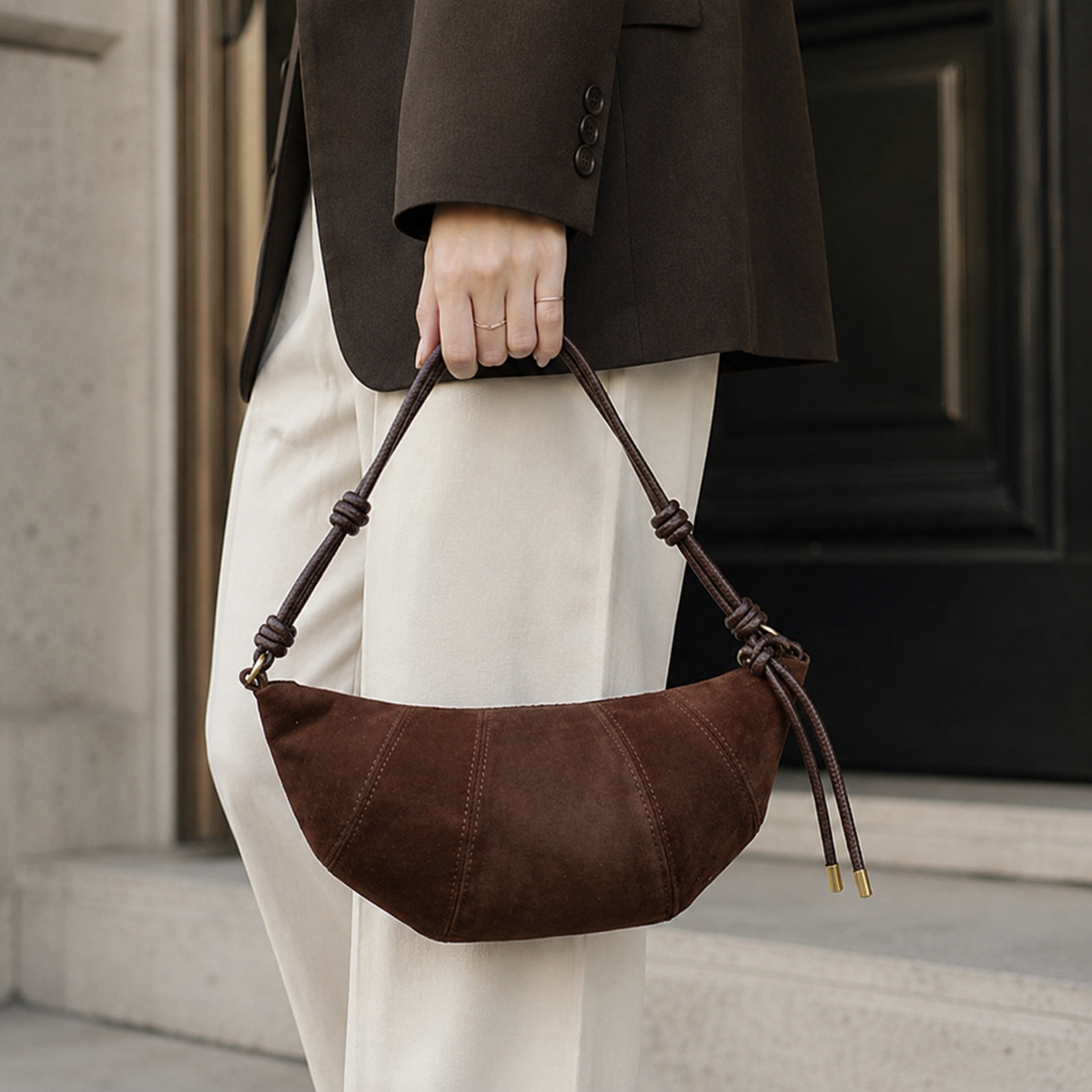 PU Leather Strap Suede Shoulder Bag – Strap Detail | Celina Studio