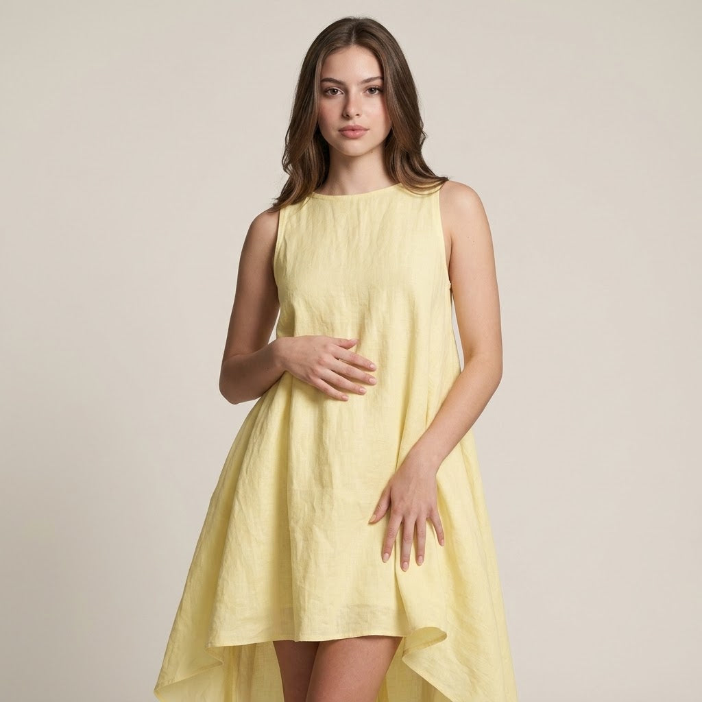 High-Low Sleeveless Dress with Round Neckline