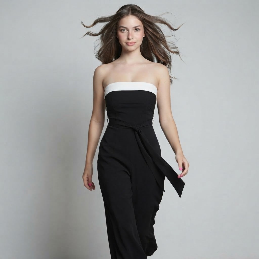 Contrast Tube Wide Leg Jumpsuit – Side View | Celina Studio