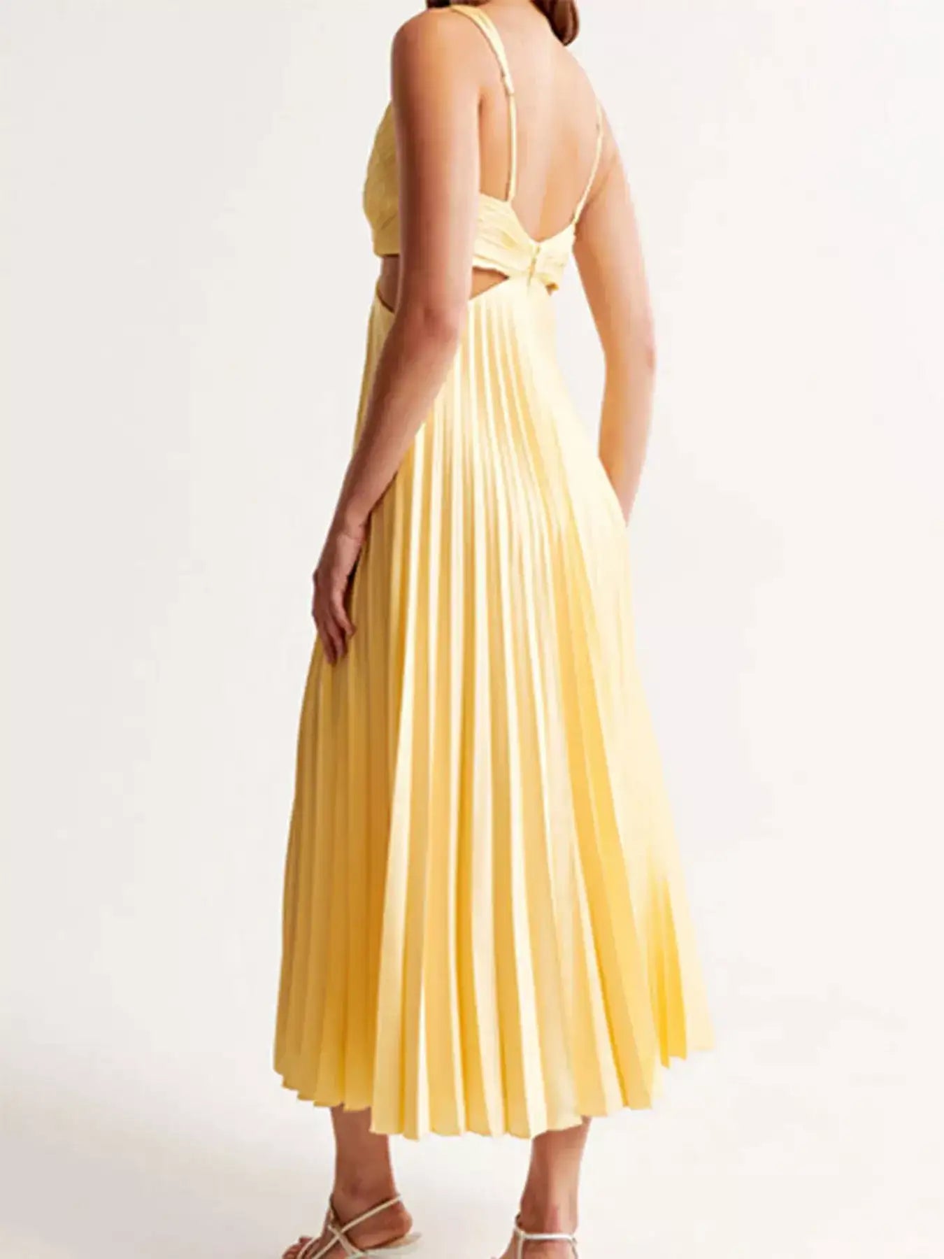 Pleated Midi Dress with Cut-out Details – Back View