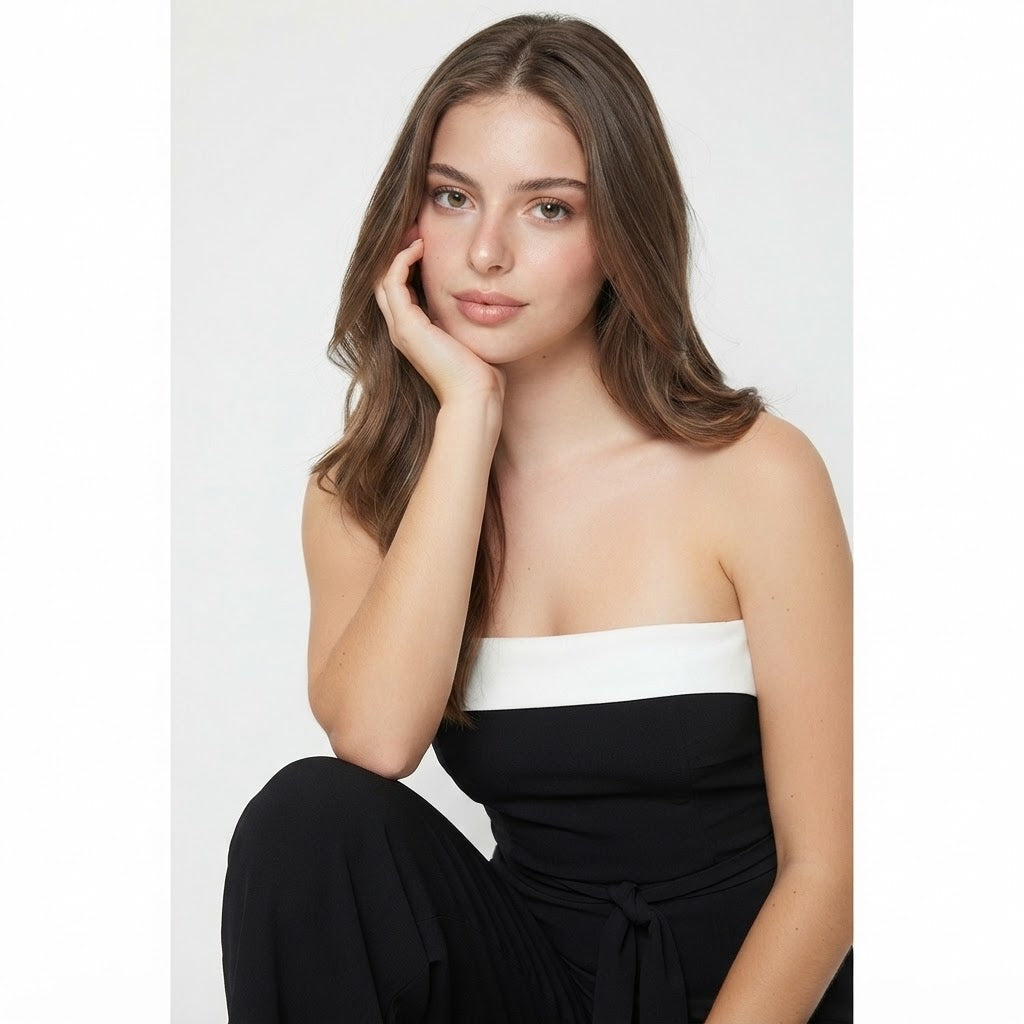 Contrast Tube Wide Leg Jumpsuit – Contrast Detail | Celina Studio