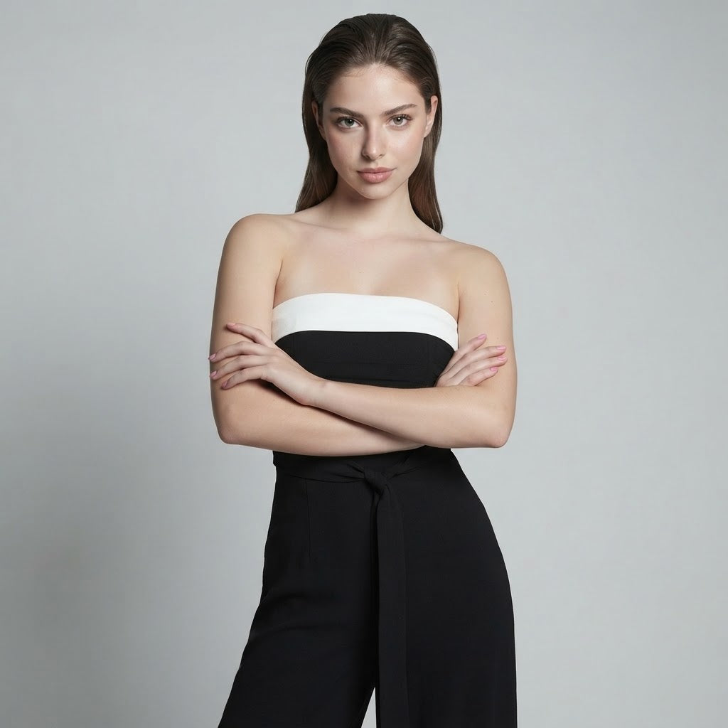 Contrast Tube Wide Leg Jumpsuit – Front View | Celina Studio