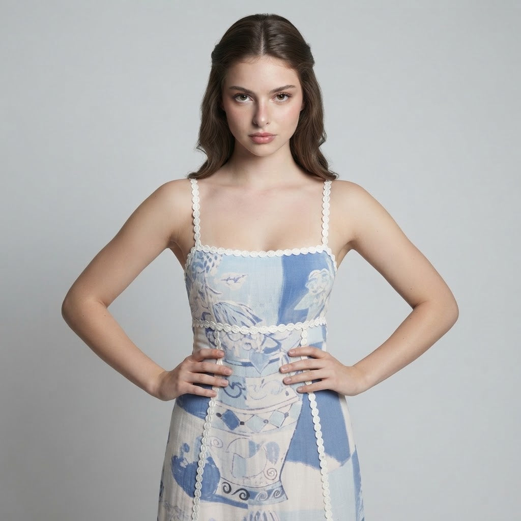Printed Square Neck Cami Maxi Dress – Front View | Celina Studio