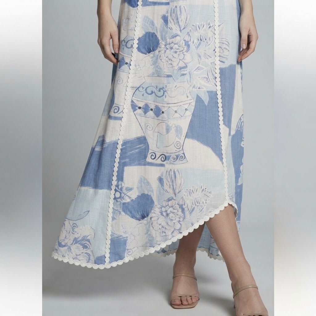 Printed Square Neck Cami Maxi Dress – Full Length View | Celina Studio