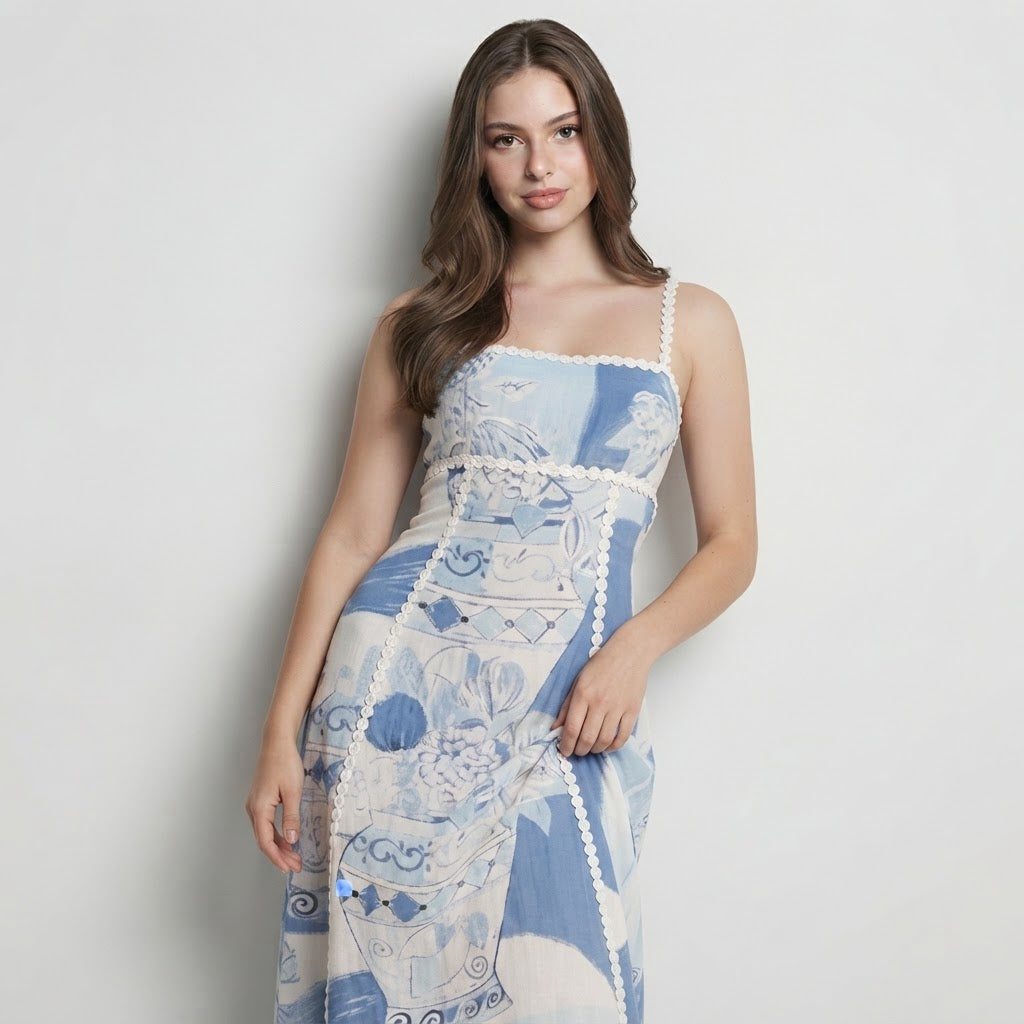 Printed Square Neck Cami Maxi Dress – Side View | Celina Studio