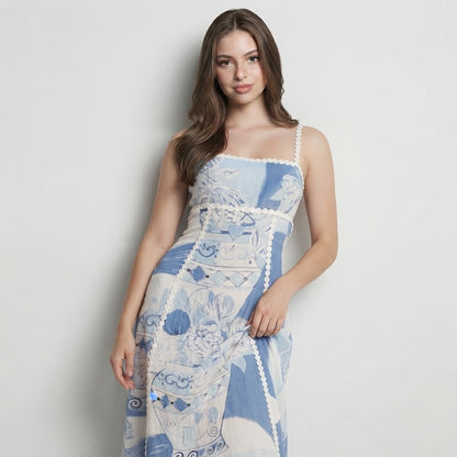 Printed Square Neck Cami Maxi Dress – Side View | Celina Studio