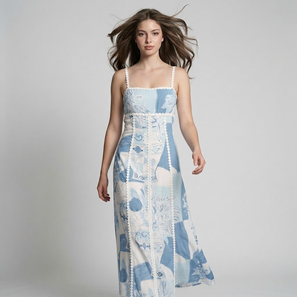 Printed Square Neck Cami Maxi Dress – Print Detail | Celina Studio