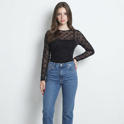Bow Round Neck Long Sleeve Top – Full Length View | Celina Studio
