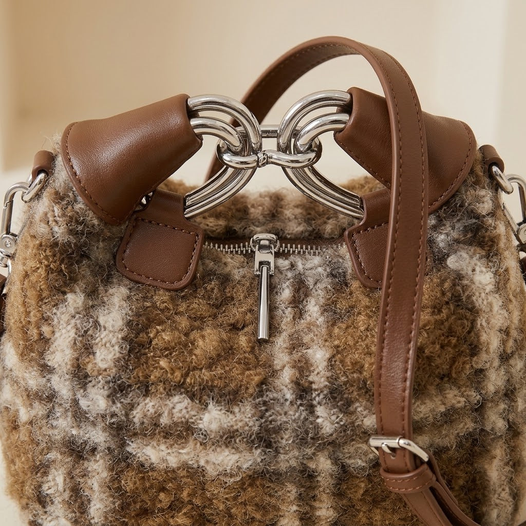 Fuzzy Mini Zip Handbag – Back View | Celina Studio