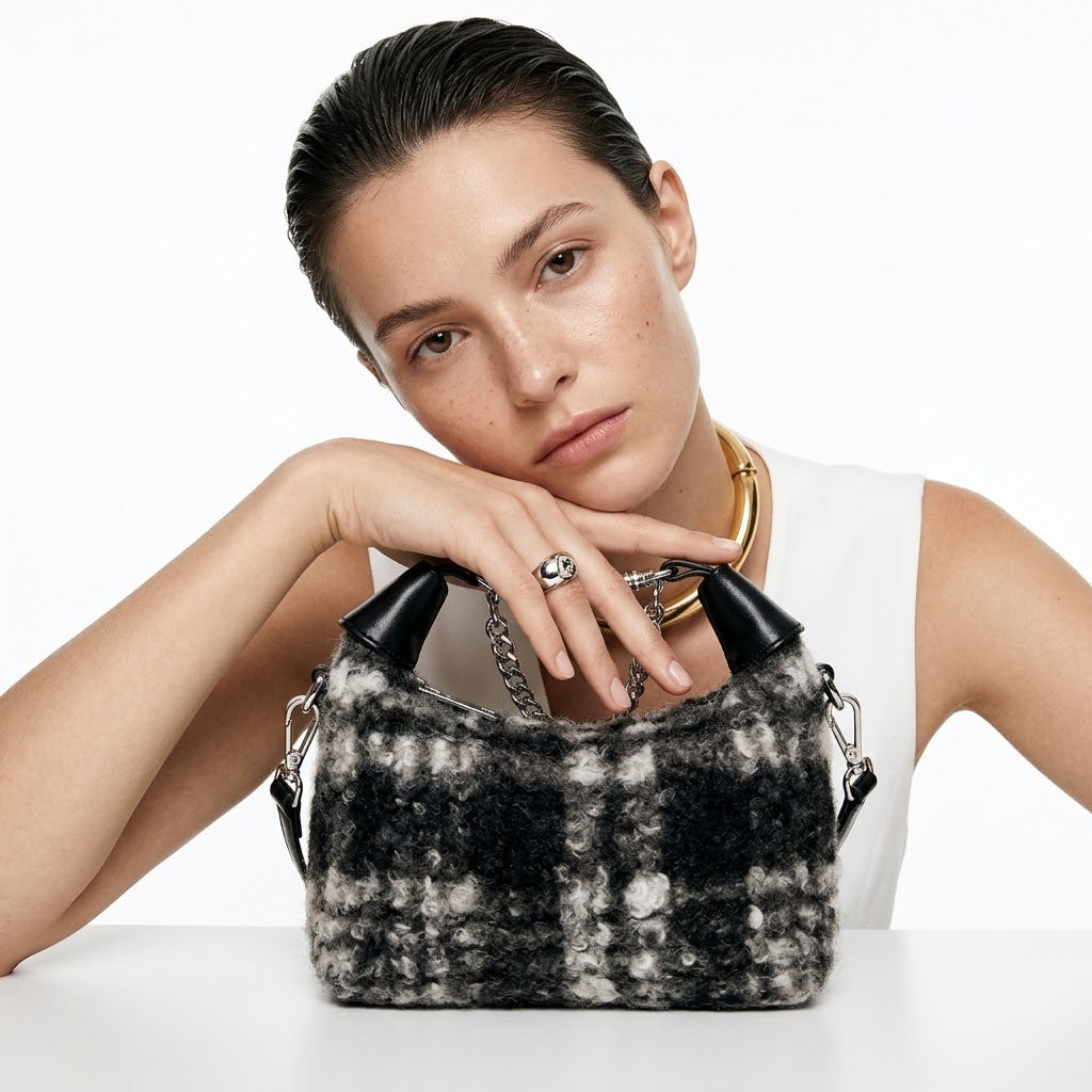Fuzzy Mini Zip Handbag – Zip Detail Close-Up