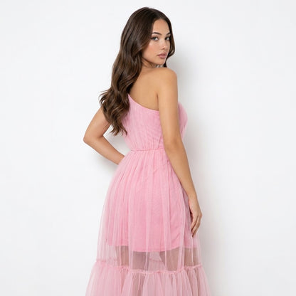 One-Shoulder High-Low Occasion Dress – Full Length View | Celina Studio