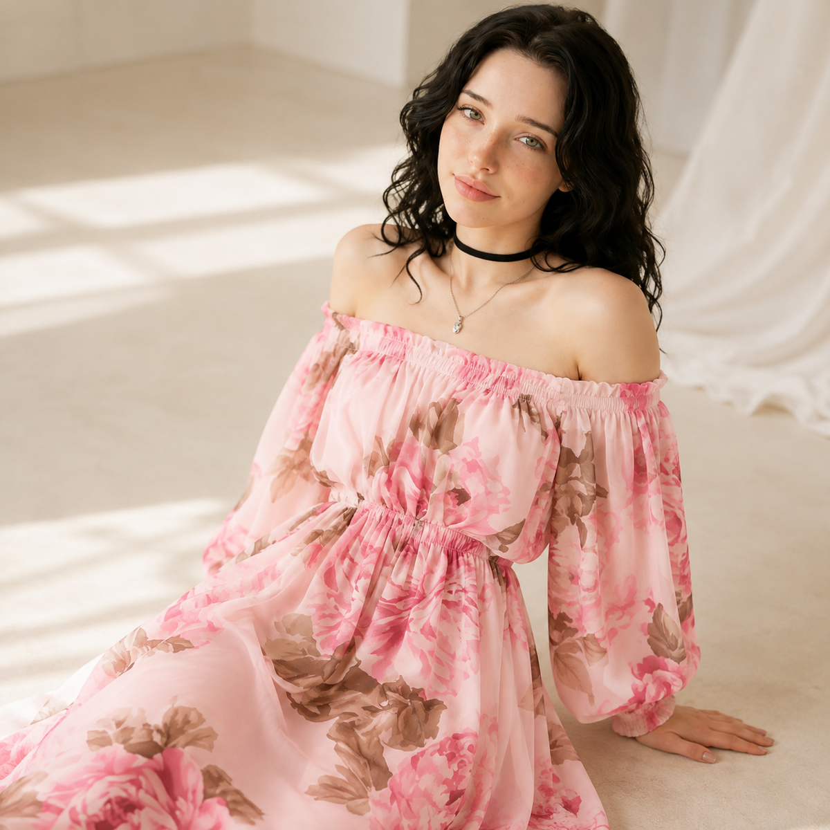 Floral Off-Shoulder Smocked Maxi Dress – Color Option | Celina Studio