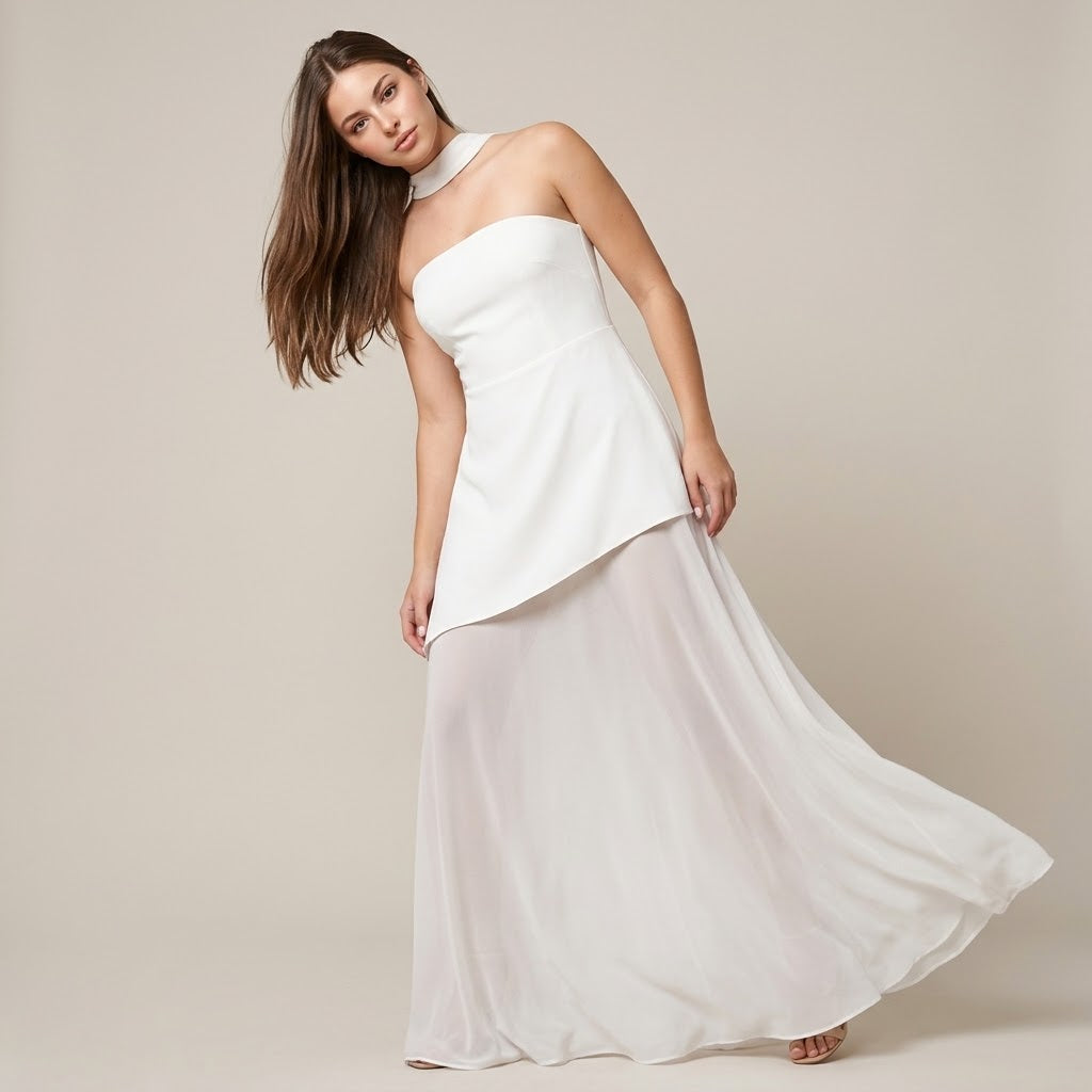 Layered Asymmetrical Tube Maxi Dress – White Color Option | Celina Studio