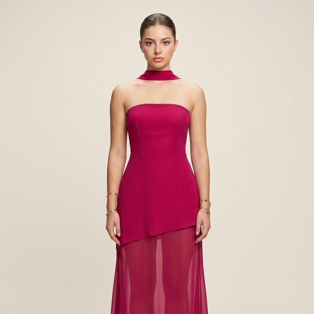 Layered Asymmetrical Tube Maxi Dress – Additional Product Image | Celina Studio