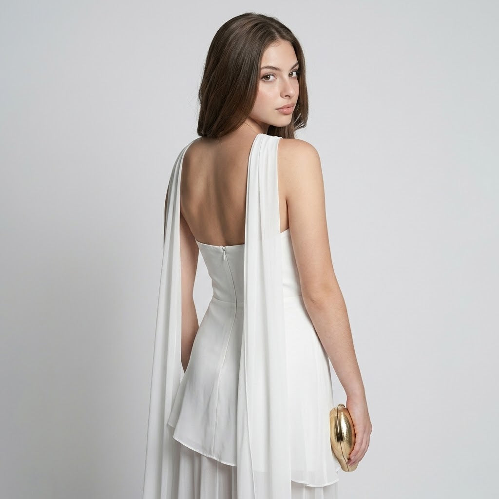 Layered Asymmetrical Tube Maxi Dress – Side View | Celina Studio