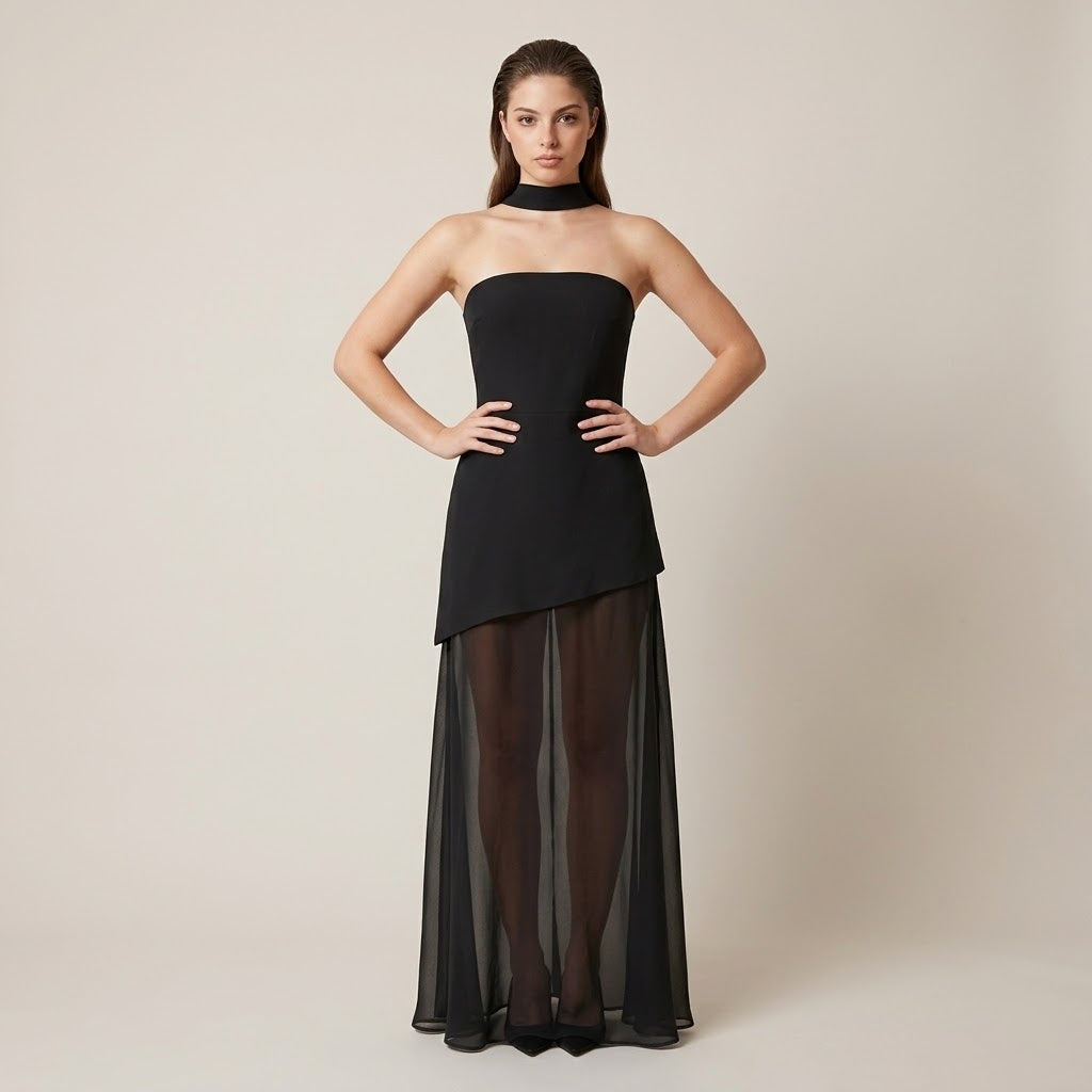 Layered Asymmetrical Tube Maxi Dress – Asymmetric Hem Detail | Celina Studio
