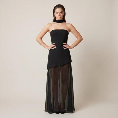 Layered Asymmetrical Tube Maxi Dress – Asymmetric Hem Detail | Celina Studio