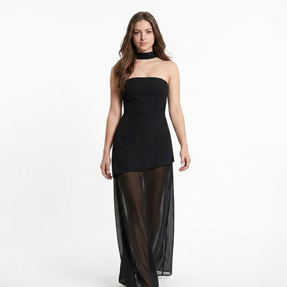 Layered Asymmetrical Tube Maxi Dress – Full Length Lifestyle Shot | Celina Studio