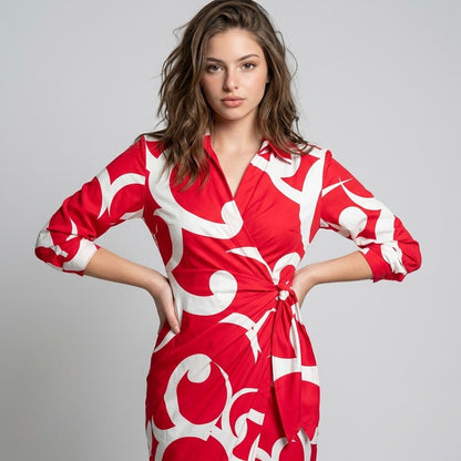 Printed Collared Shirt Dress – Print Detail View | Celina Studio