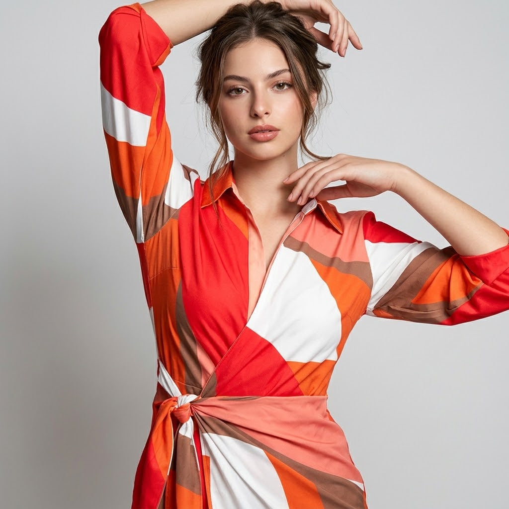 Printed Collared Shirt Dress – Front View | Celina Studio