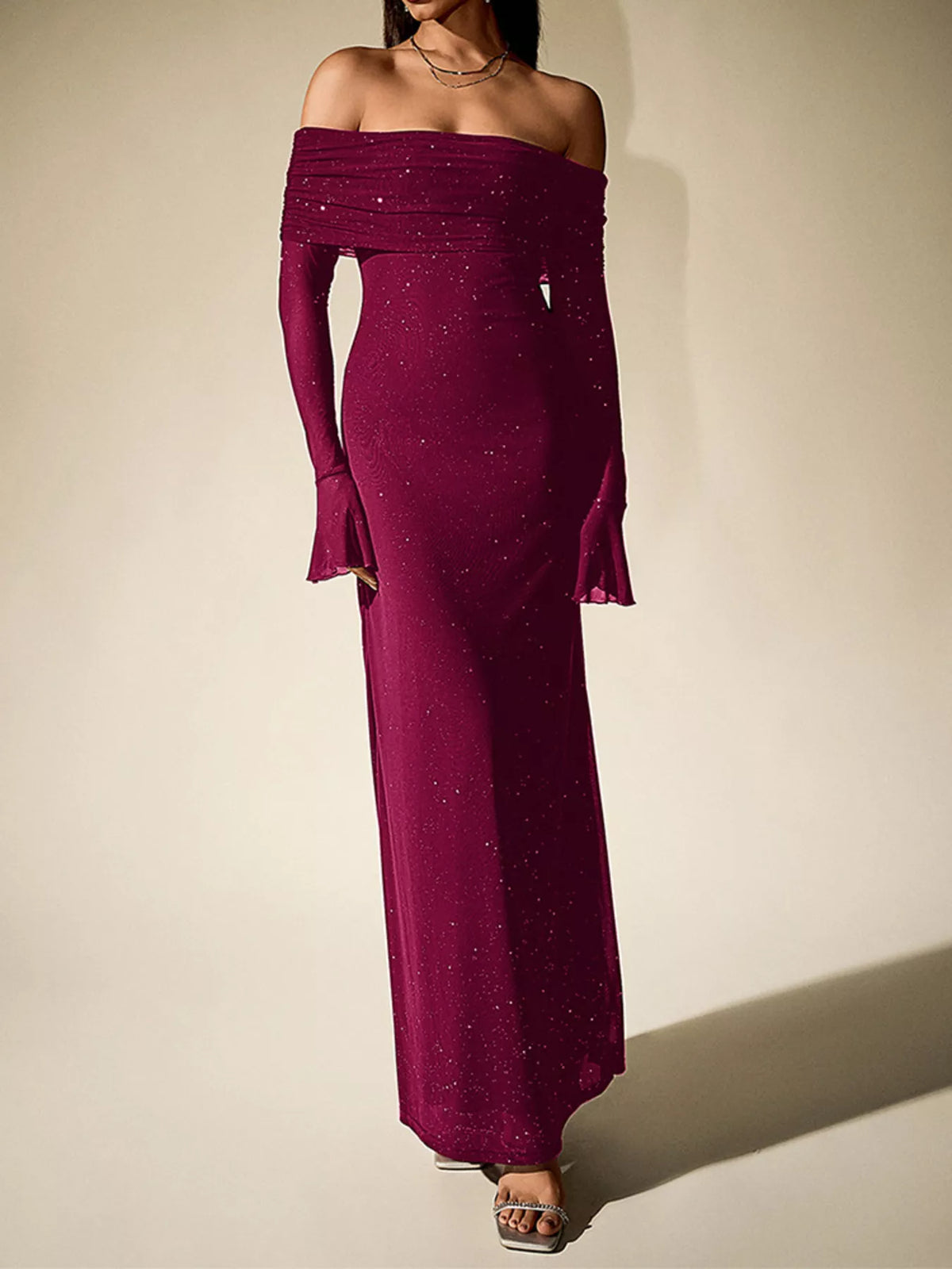 Glitter Off-Shoulder Maxi Dress – Additional Product Image 13 | Celina Studio