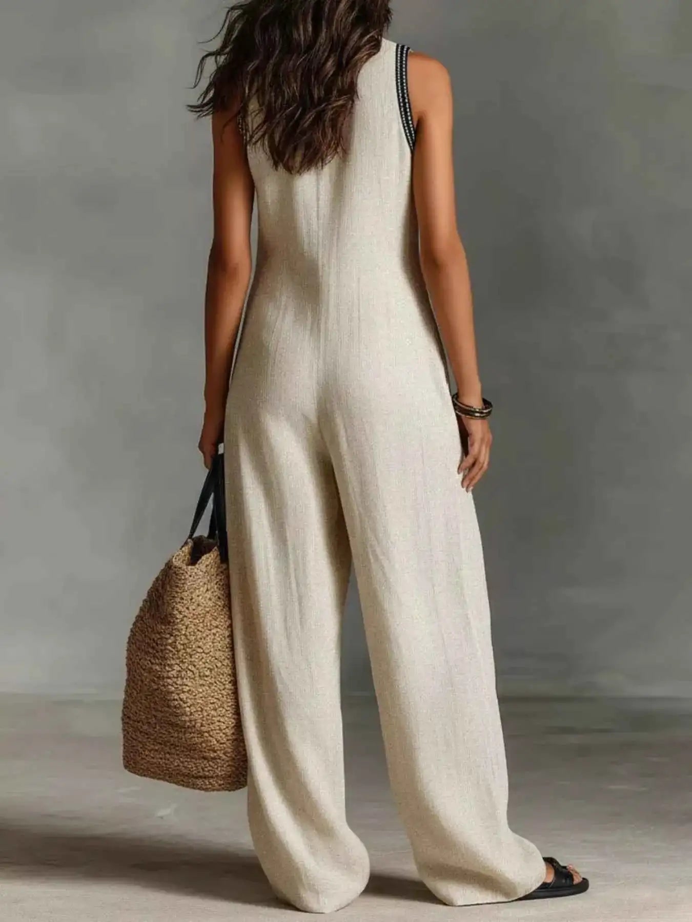 Sleeveless Wide-Leg Embroidered Jumpsuit
