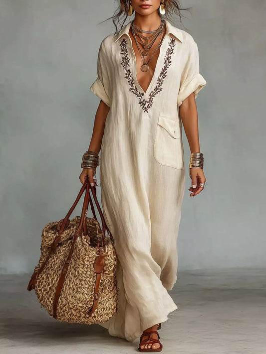 Bohemian Embroidered Maxi Dress – Front View
