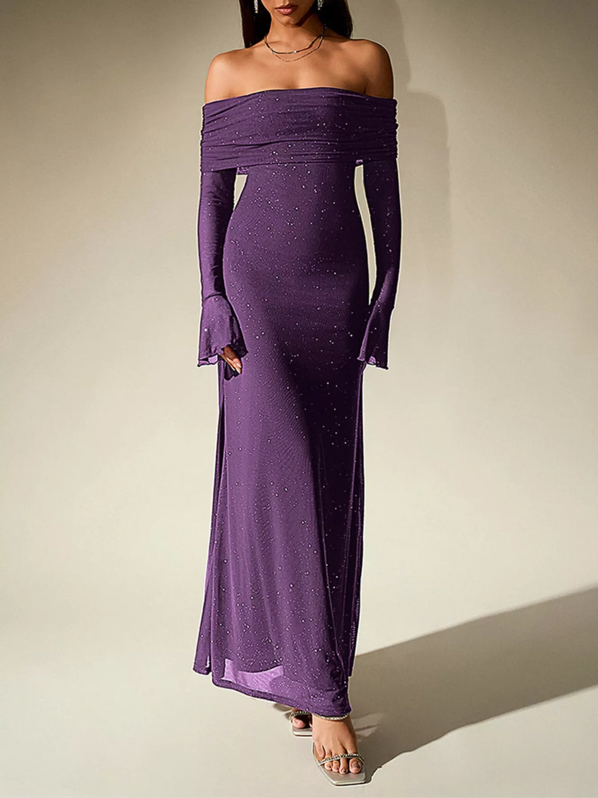 Glitter Off-Shoulder Maxi Dress – Additional Product Image 8 | Celina Studio