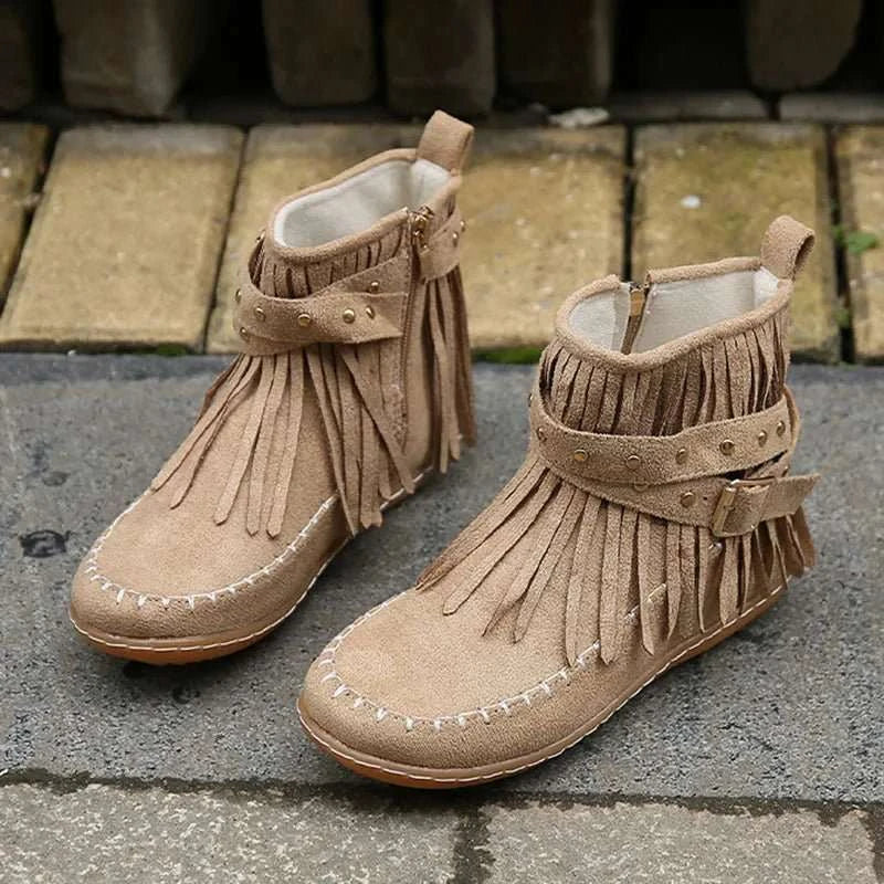 2026 New Vintage Women Boots Suede Ankle Boots Fringe Women Shoes Winter Boots Women Side Zipper Casual Shoes Ladies Snow Boot - Celina Studio